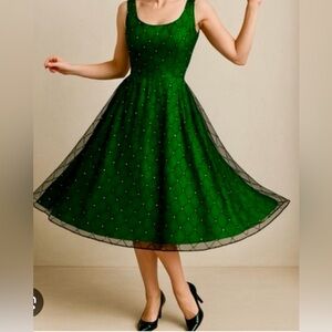 Coldwater Creek Holiday Sparkle Green Midi Dress Size 6 P Swing Dress